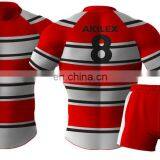 Red custom made sublimation rugby jersey with socks