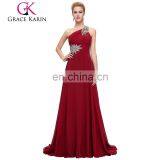 Grace Karin Fashion Beaded One Shoulder Dark Red Chiffon Prom Dress Long CL2949-7