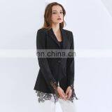 TWOTWINSTYLE Casual Patchwork Lace Blazer For Women Notched Long Sleeve Black Blazers thumbnail-2
