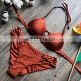 2019 Sexy String Bikini Set Halter Swimsuit Backless Bathing Suit Women Solid Bikini Brazilian Biquini Push Up Swimwear 5 Colors thumbnail-1