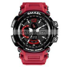 Smael 1702 Black Water Resistant Quartz Digital Dual Display Men LED Wristwatch