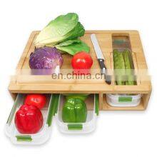 Bamboo Cutting Board 4 Containers Large Chopping Board With Juice Grooves Easy-grip Handle thumbnail-1