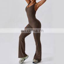 Oem Hollow Out Fitness One Piece Backless Jumpsuits Women Gym Rompers Flared Leggings thumbnail-5