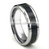 Tungsten Carbide Black Lava Riverstone Inlay Wedding Band Ring, Lava Riverstone Tungsten Ring thumbnail-1