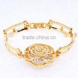 18k Gold Camellia Crystal Sparkle Diamond Hollow Chain Bangle Bracelet thumbnail-4