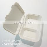 2 Compartments 1000ml Sugarcane Fiber food packaging container,clamshell