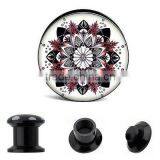 Black White Flower Acrylic Hollow Ear Plugs Piercing Tunnels thumbnail-1