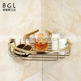 Shinning Styke Wall Mounted Bathroom Accessories Gold Finishing Brass Corner Basket for Bahroom Storage thumbnail-2
