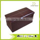 Large Brown Line Design Faux Leather Storage Stool For Home/Office thumbnail-1