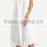 2016 Beach Wear White Spaghetti Strap Tassel Backless Sleeveless V Neck Asymmetrical High Low Midi Dress thumbnail-3