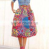 Women's African Print High Waist A-Line Pleated Midi Skirt thumbnail-4
