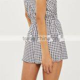 White Cut Away Slit Back Plaid Print Romper Playsuit thumbnail-5