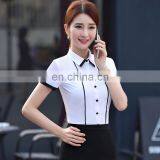 Summer Hot Selling Elegant Fitted Chiffon Contrast Color Collar Custom Office Business Slim Shirt thumbnail-1