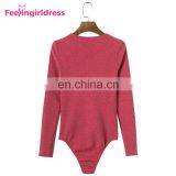 Latest Design Big Stock Dark Red Knitting Bodysuit Long Sleeves Women Sexy Jumpsuits Rompers thumbnail-2