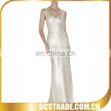 2014 hot sleeveless white maxi bandage dress sexy gold leather dress