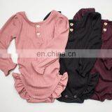 Multi Colors Long Sleeve Ruffle Baby Romper Solid Cotton Rib Jumpsuit for Babies thumbnail-4