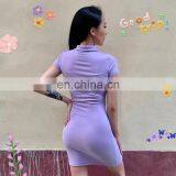2020 Hot Sale Buttoned Hip Skirt Sexy Women's Short Sleeve Lapel Shirt Dress thumbnail-4