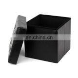 Customized PU Faux Leather Folding Storage Ottoman With Air Hole Cube Foot Rest Stool Seat Black Living Room Furniture thumbnail-3