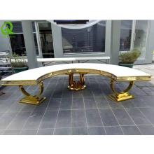 Modern Gold Stainless Steel Glass White Glass Event Banquet Party Dining Dinner Half Moon Wedding Table thumbnail-3