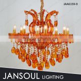 9 lights Orange colored modern led crystal chandelier for home
