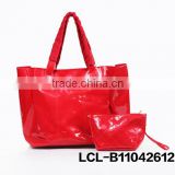 LCL-B11042612 shining pvc pu bi color customized fashion lady travel weekend tote hand bag