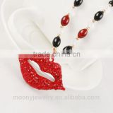 2015 Latest design black beaded necklace lip shape pendant can be changed female necklace in stock