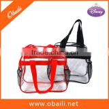 New Design Clear PVC Shopping Bag With Side Mesh Pockets/Clear PVC Cosmetic Bag