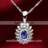 European Style Jewelry Blue Gemstone Pendant 925 Silver Floating Necklace for Wedding thumbnail-5