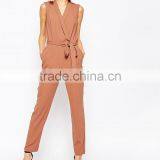 New Fashion 100% Polyester Sleeveless Adult One Piece Wrapped Jumpsuit With Belt 2016 Wholesale thumbnail-2