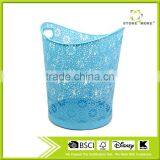 Blue Punched Metal Trash Bins Wastebasket of Home and Office Use With Handle thumbnail-1