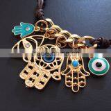 Gold Hamsa Hand Fatima Hand Evil Eye Charms Bracelet Wax Cord Bracelet thumbnail-2