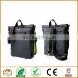 Unisex Messenger Bag and Backpack. Dark Grey Cotton Canvas With Green Details and Lining. Multiple Pockets thumbnail-3