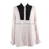 Direct Factory Supply Long Sleeve White Black Contrast Simple Design Elegant Chiffon Blouse for Middle Aged Women thumbnail-5