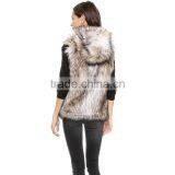 HAODUOYI Women Fashion Gray Faux Fur Two Way Sleeveless Coat thumbnail-5