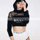 OEM/ODM Wholesale Bulk Pullover Swearshirts With Mesh Crop Hoodies for Women thumbnail-1