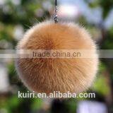 Eco-friendly Hot Sale 8cm Dyed Colour Faux Fur Trimming Furry Pompom Ball Rabbit Fur Keychain thumbnail-2