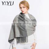 Women Elegant Soft Color Block Tassel Hem Wool Cashmere Wrap Shawl thumbnail-4