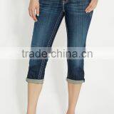 Dark Wash Capri With Rhinestone Stud Embellishments #88728 thumbnail-1