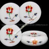 Coasters Set Handmade Marble InLay Art Inlaid With Semiprecious Stones