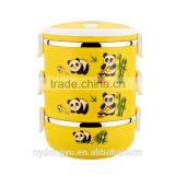 panda stainless steel lunch box /jqn panda bamboo 3 layer stainless steel sealed thermal insulation lunch box/ fancy dinnerware