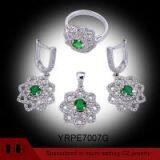 Cheap Clear And Emerald Micro Pave Flower Cluster Silver Jewelry Sets thumbnail-1