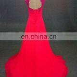 Elegant Lace Cap Sleeve Pink Chiffon Long Bridesmaid Dress Made In China thumbnail-3