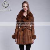 Luxury Fox Fur Trimmed Sheepskin Fur Garment Winter Fox Fur Hood Fur Jacket Bonjovi Original Design DOUBLE FACE Fur Coat