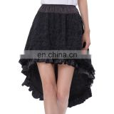 Belle Poque Vintage Retro Lace Satin Elastic Waist Asymmetrical High-Low Black Skirt BP000329-1