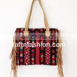 Ethnic Boho Leather Fringe HandBag- Tribal Hand Embroidered Banjara Leather Fringe Handbag- Vintage Banjara Handbag Leather Bag