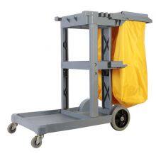 Large Size 3 Shelf Utility Cart With Wheels-Round Pillar Commercial Janitorial Cart With Cover thumbnail-1