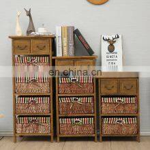 Retro Bedside Table Drawer Cabinet Storage Storage Rattan American Pastoral Wind Multifunctional Multilayer Locker thumbnail-1