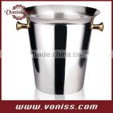 2015 new style mirror polished round stainless steel ice bucket with golden handle