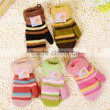 Children Candy Color Stripe Cute Gloves, Full Finger Lovely Knitted Gloves