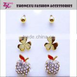 2014 latest ladies fashion and beautiful custom apple and flower gold earrings set